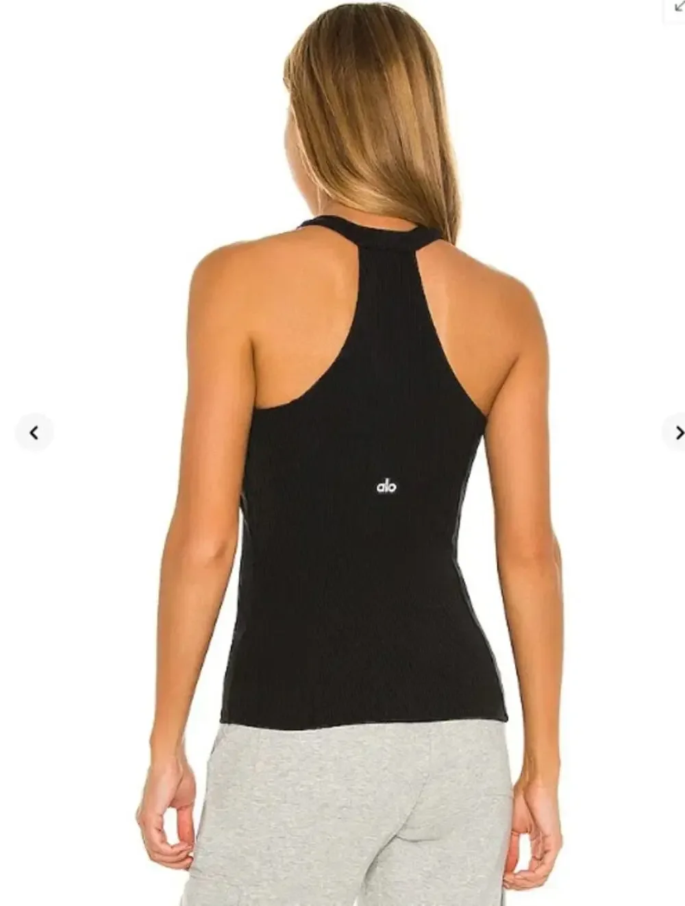 Alo Yoga Top Women Small Insight Tank Ribbed Halter Black Yoga Athletic Gym Chic
